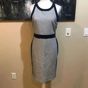 ANN TAYLOR Nautical Dark Blue White Striped Cotton Blend Sleeveless Midi Dress-6